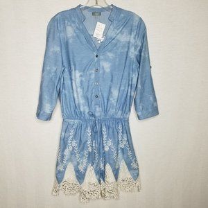 Vizio USA Short Romper Sky Blue White Crochet